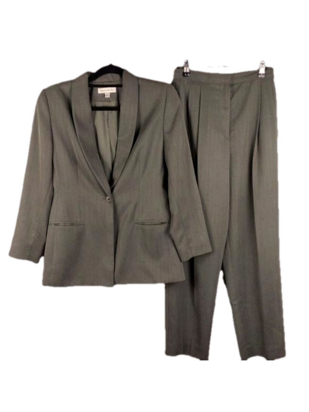 Amanda Smith Petite Vintage Green Pinstripe Classic Two Piece Jacket Trouser Set